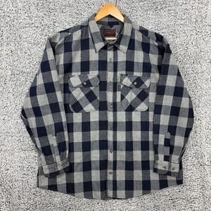 FiveBrother Shirt Mens 2XL Blue Plaid Flannel Button Up Workwear Two Pocket